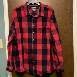 Falls Creek red and black plaid button down shirt size XXL